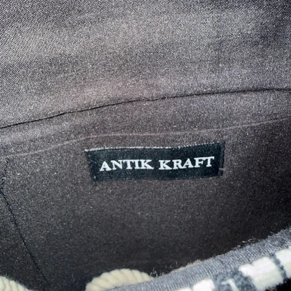 Antik Kraft Beaded Fringe  Bag Black & Cream Boho Tribal - Picture 3 of 4